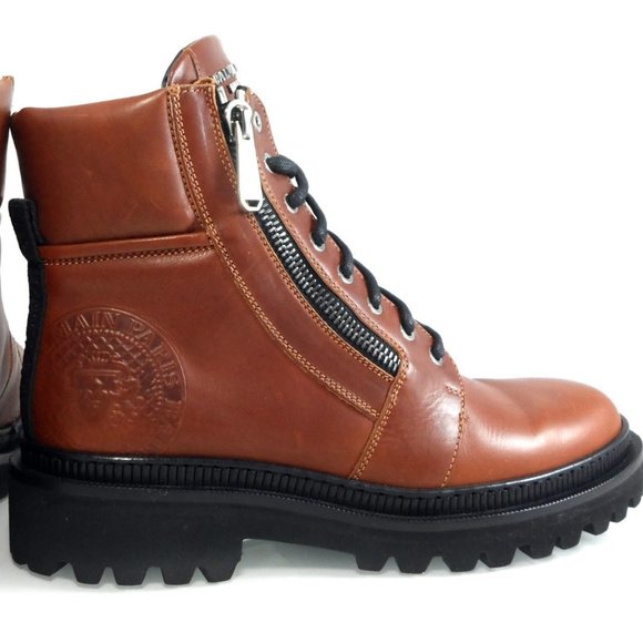 NIB$1450 BALMAIN RANGER EMBOSSED LOGO LEATHER COMBAT DUAL ZIPPERS BOOTS 43 10 - Picture 10 of 16